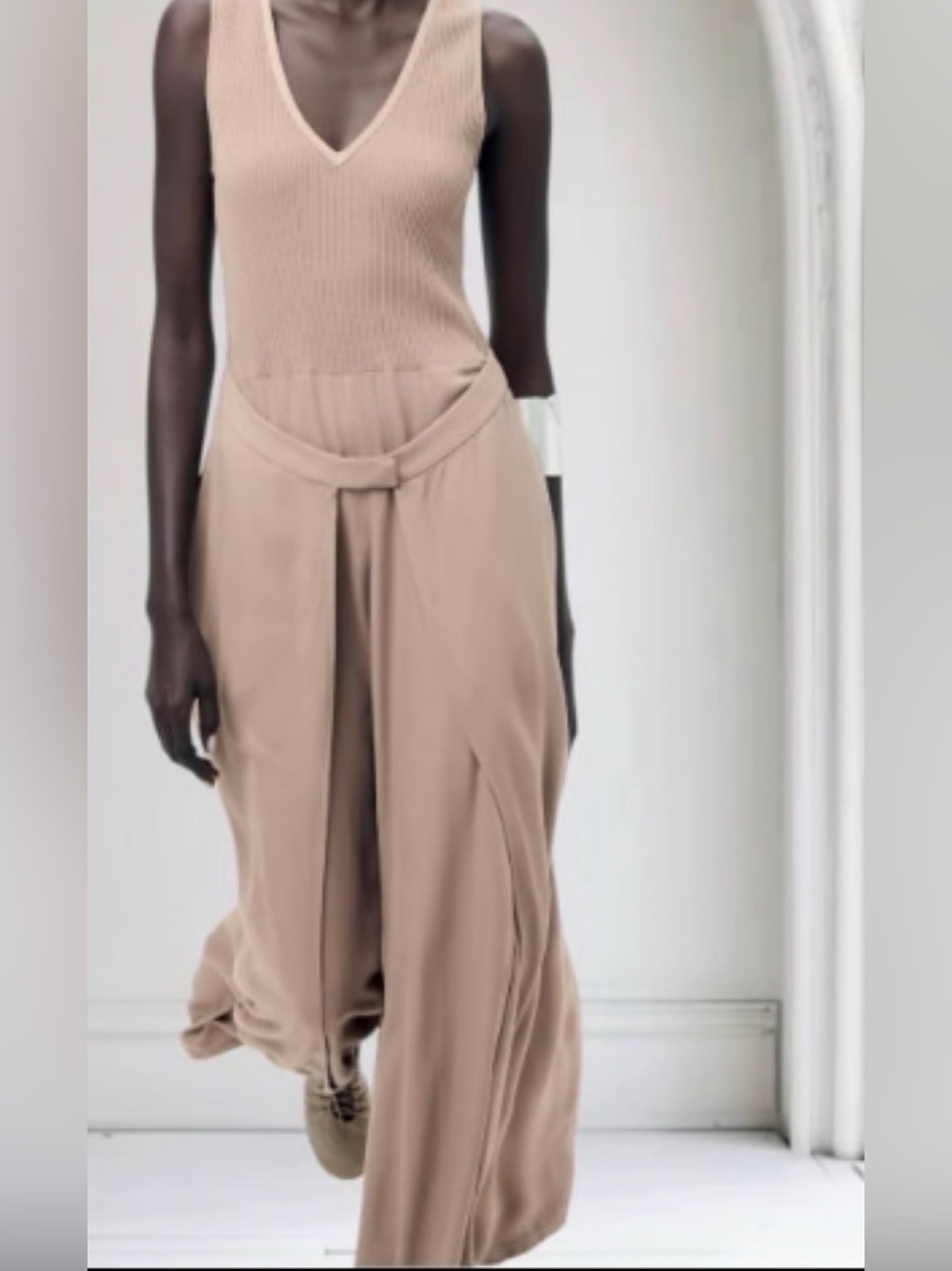 Zara Combined Wrap Pareo Wide-Leg Jumpsuit Taupe | Size M